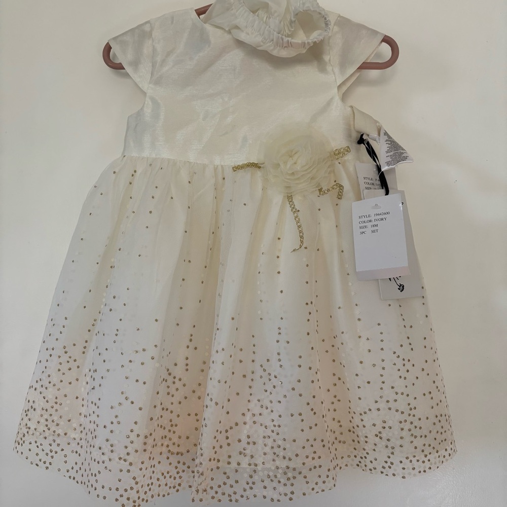 Elegant White and Gold Baby Dress
